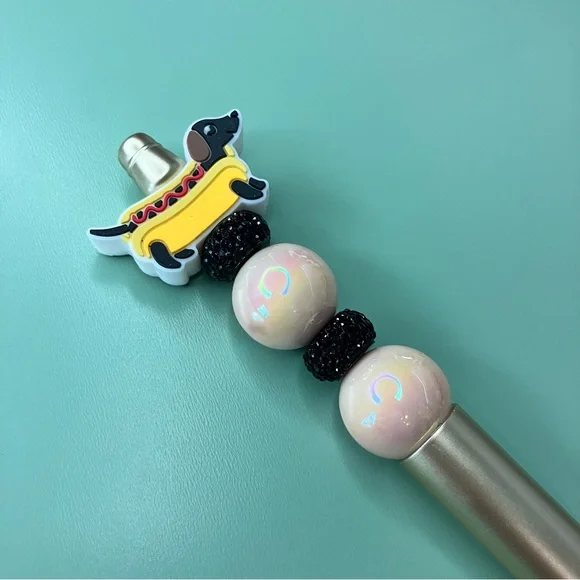 Silly Dachshund Hot Dog Handmade Beaded Pen - Picture 2 of 6